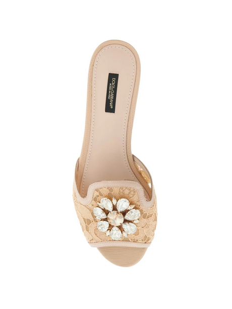 Bianca Lace Embellished Slides-Dolce & Gabbana-JOHN JULIA