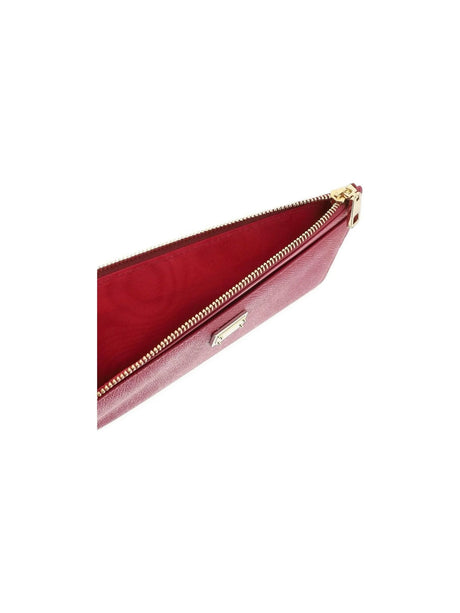 Bright Pink Dauphine Leather Zippered Cardholder Pouch DOLCE & GABBANA JOHN JULIA.