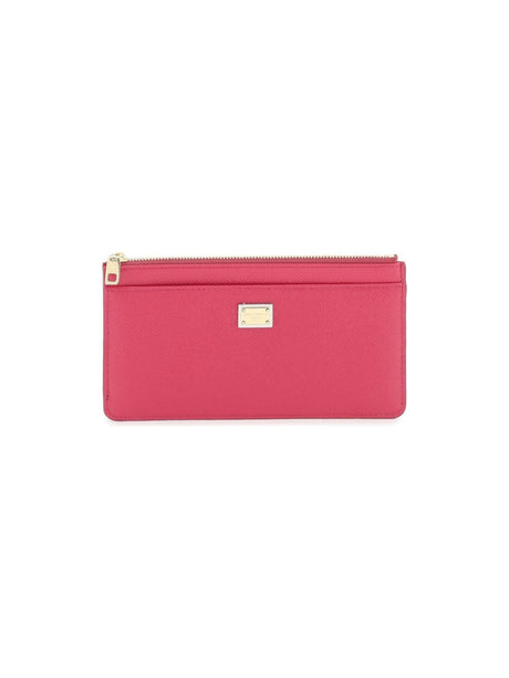 Bright Pink Dauphine Leather Zippered Cardholder Pouch DOLCE & GABBANA JOHN JULIA.