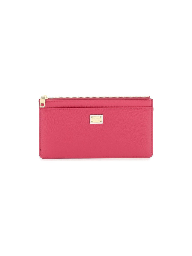 Bright Pink Dauphine Leather Zippered Cardholder Pouch DOLCE & GABBANA JOHN JULIA.