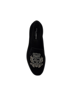 Coats of Arms Embroidered Velvet Slippers.