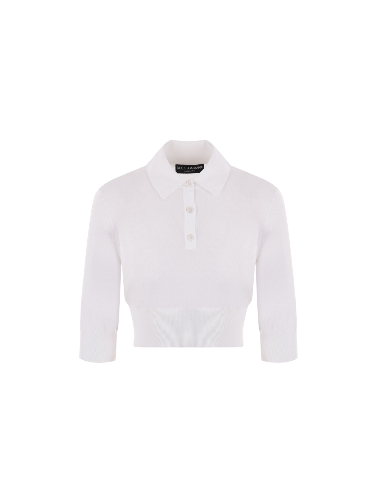 Cotton Blend Knit Cropped Polo Shirt-DOLCE&GABBANA-JOHN JULIA