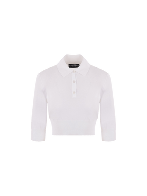 Cotton Blend Knit Cropped Polo Shirt-DOLCE&GABBANA-JOHN JULIA