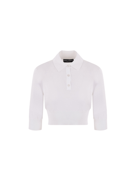 Cotton Blend Knit Cropped Polo Shirt-DOLCE&GABBANA-JOHN JULIA