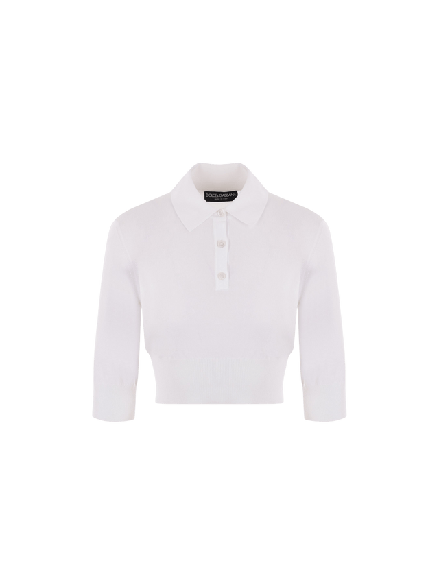 Cotton Blend Knit Cropped Polo Shirt-DOLCE&GABBANA-JOHN JULIA