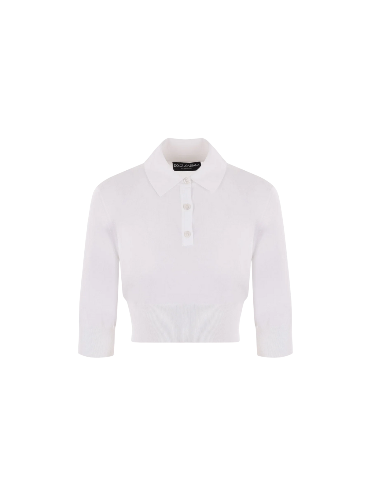 Cotton Blend Knit Cropped Polo Shirt-DOLCE&GABBANA-JOHN JULIA