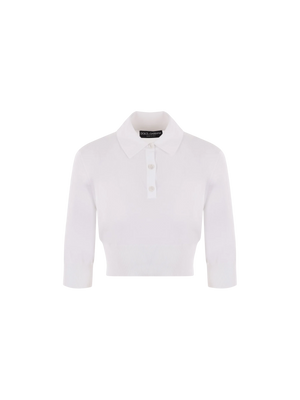 Cotton Blend Knit Cropped Polo Shirt-DOLCE&GABBANA-JOHN JULIA