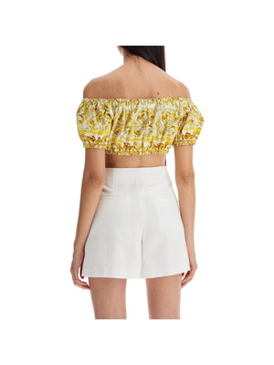 Cotton Poplin Off-Shoulder Crop Top Maiolica Print