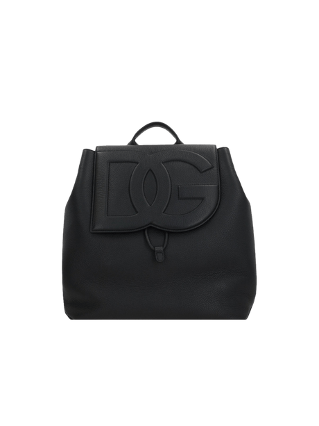 Dg Embroidered Grainy Leather Backpack-DOLCE&GABBANA-JOHN JULIA