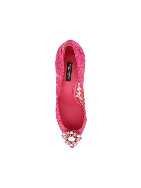 Fuchsia Bellucci Lace Pumps With Jewel Flower DOLCE & GABBANA JOHN JULIA.