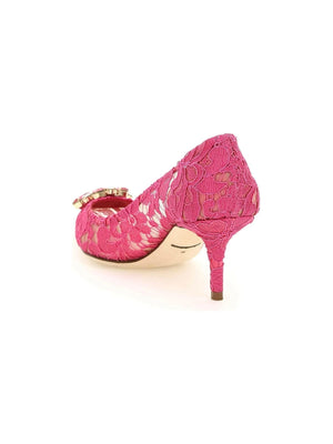 Fuchsia Bellucci Lace Pumps With Jewel Flower DOLCE & GABBANA JOHN JULIA.