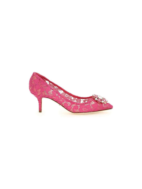 Fuchsia Bellucci Lace Pumps With Jewel Flower DOLCE & GABBANA JOHN JULIA.