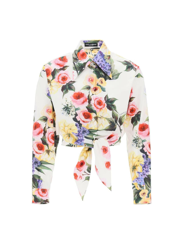 Garden Print Cotton Tie Cropped Shirt DOLCE & GABBANA JOHN JULIA.