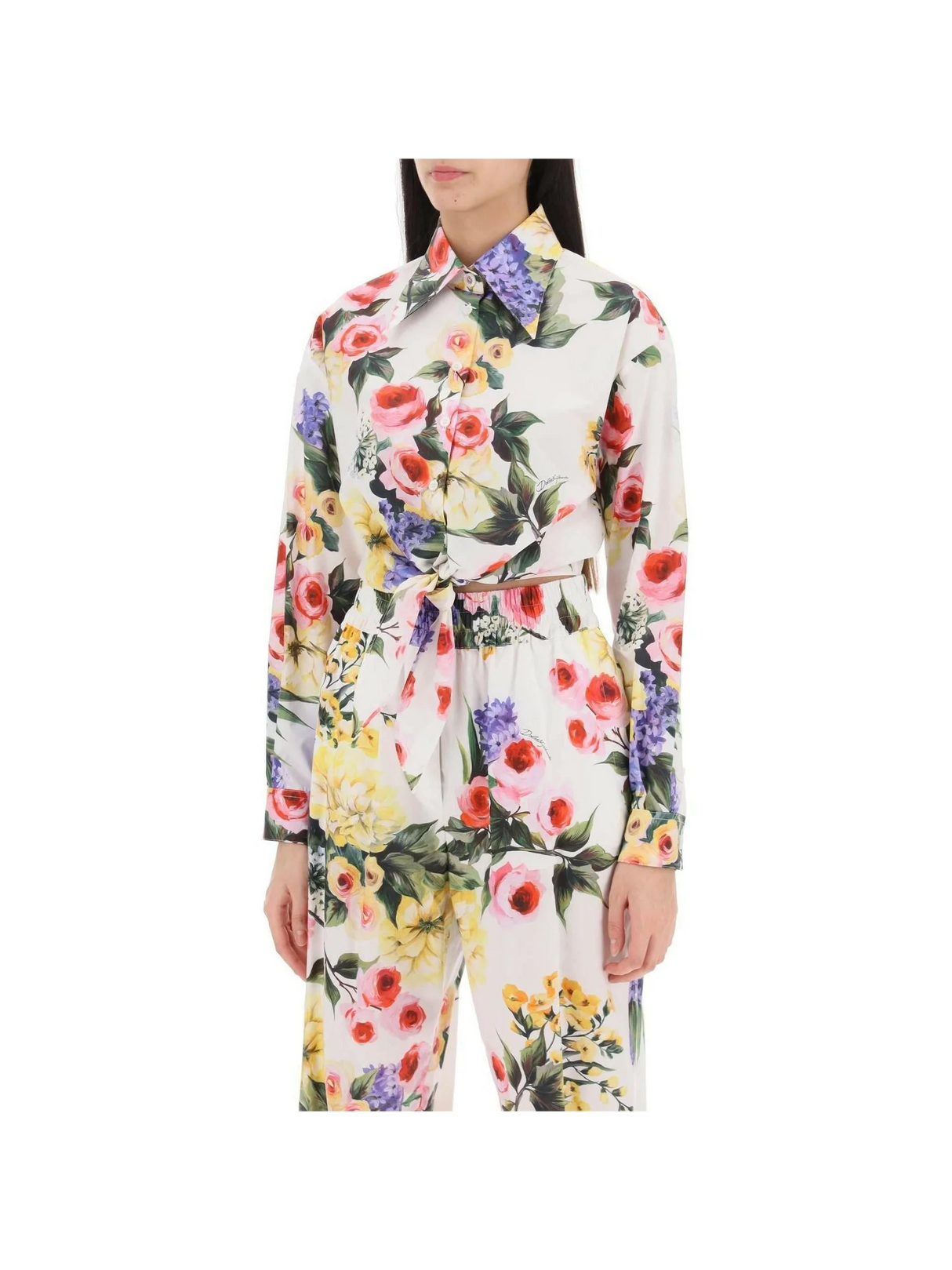 Garden Print Cotton Tie Cropped Shirt DOLCE & GABBANA JOHN JULIA.