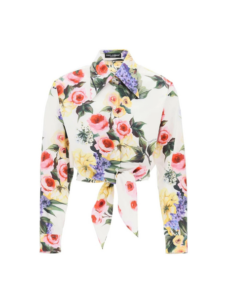 Garden Print Cotton Tie Cropped Shirt DOLCE & GABBANA JOHN JULIA.