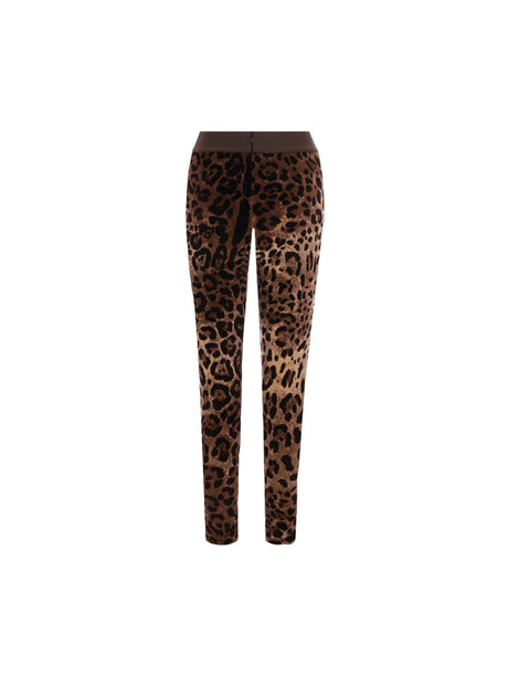 Leopard Printed Jacquard Chenille Leggings-DOLCE&GABBANA-JOHN JULIA