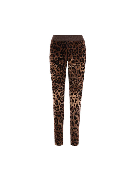 Leopard Printed Jacquard Chenille Leggings-DOLCE&GABBANA-JOHN JULIA