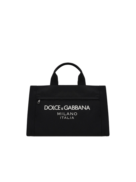 DOLCE&GABBANA-Logo-Detailed Nylon Handbag-JOHN JULIA