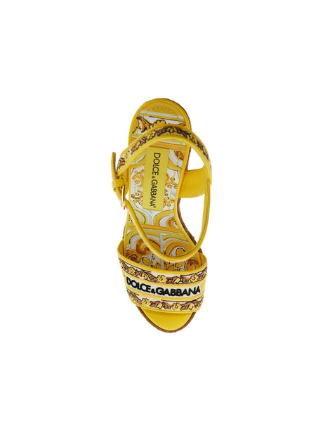 Majolica Embroidered Wedge Sandals.