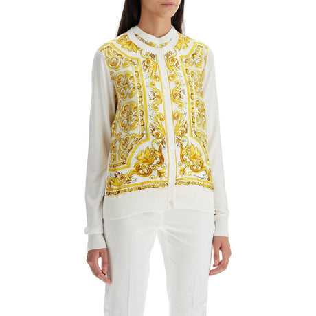 Majolica-Print Silk Cardigan.