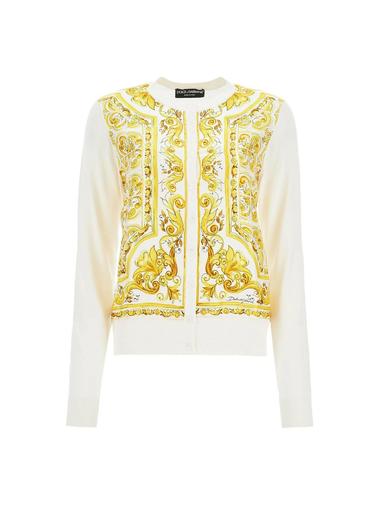 Majolica-Print Silk Cardigan.