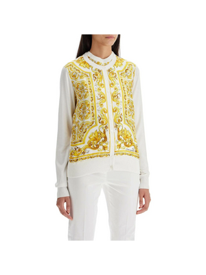 Majolica-Print Silk Cardigan.