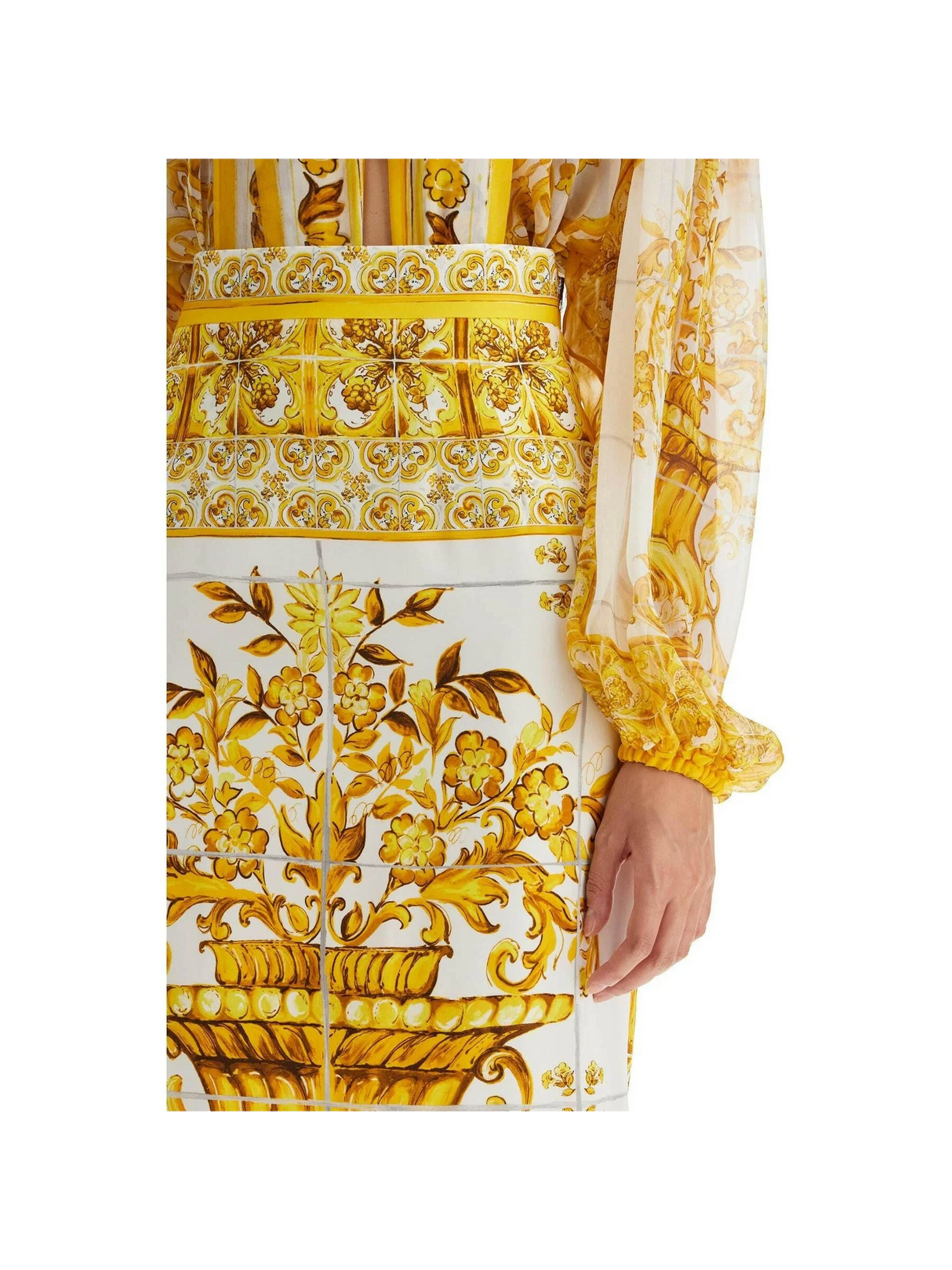 Majolica-Print Silk Charmeuse Pencil Skirt.