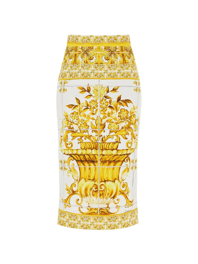 Majolica-Print Silk Charmeuse Pencil Skirt.