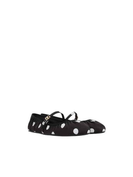 Odette Polka-Dot Print Satin Ballerinas-DOLCE&GABBANA-JOHN JULIA