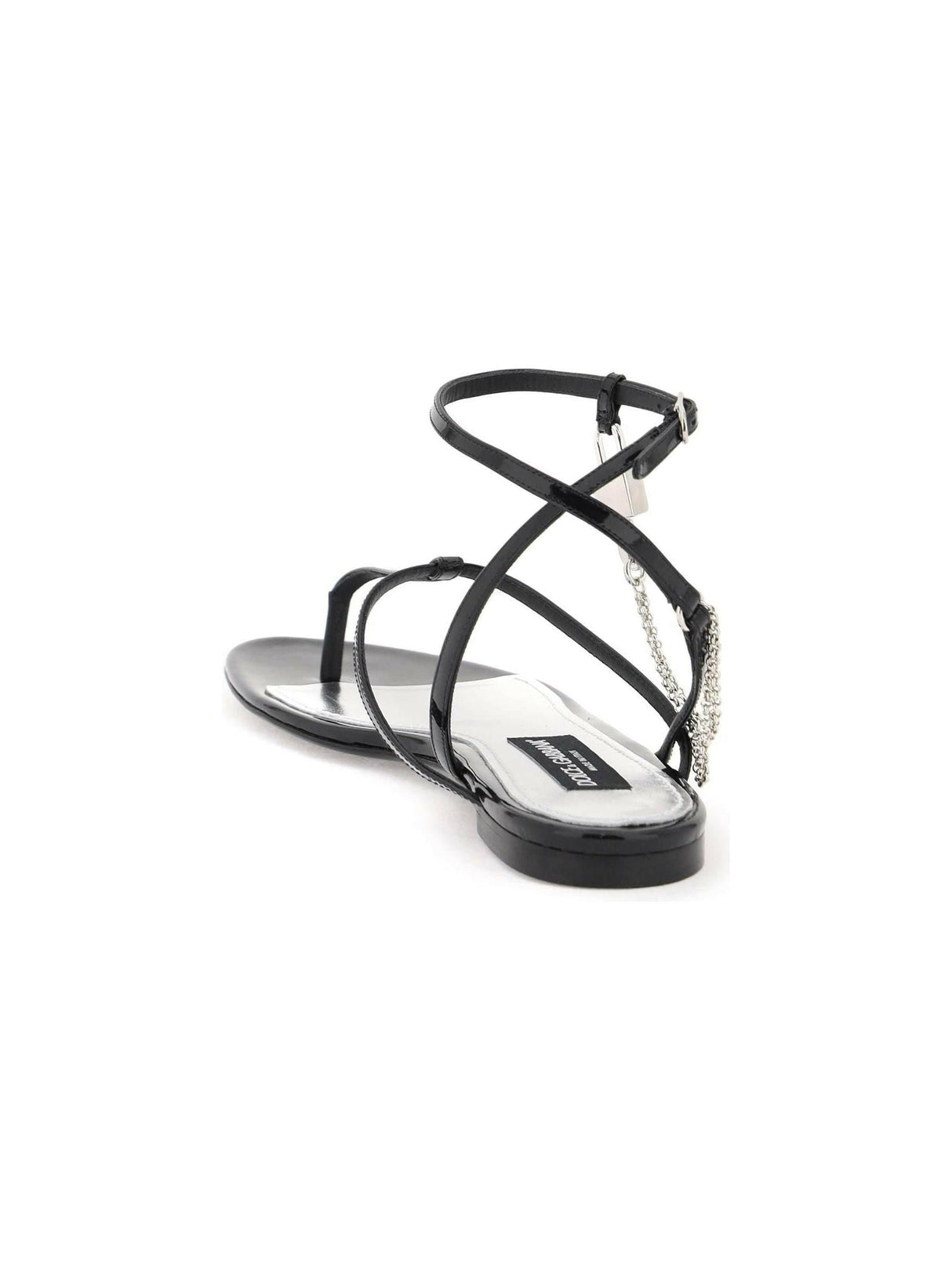 Patent Leather Thong Sandals With Padlock DOLCE & GABBANA JOHN JULIA.