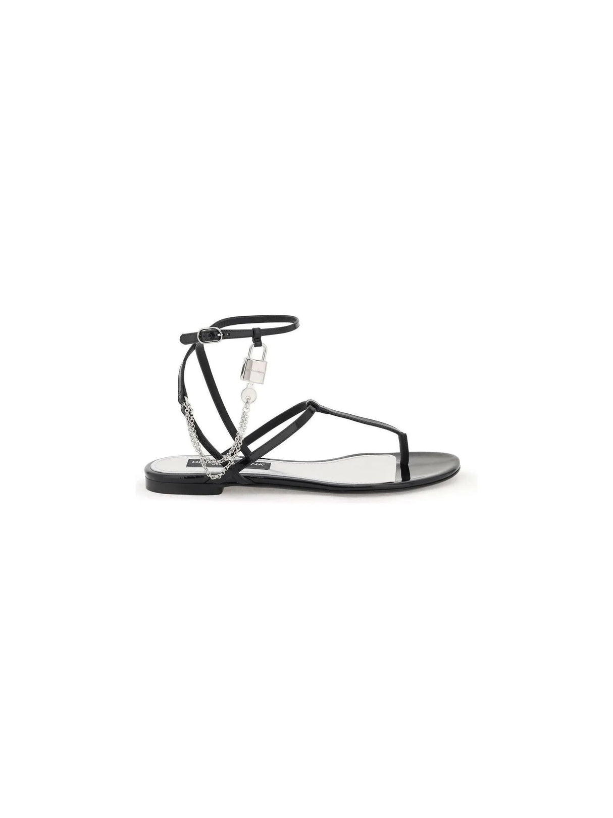 Patent Leather Thong Sandals With Padlock DOLCE & GABBANA JOHN JULIA.