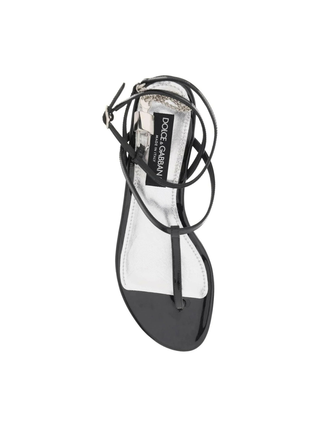 Patent Leather Thong Sandals With Padlock DOLCE & GABBANA JOHN JULIA.