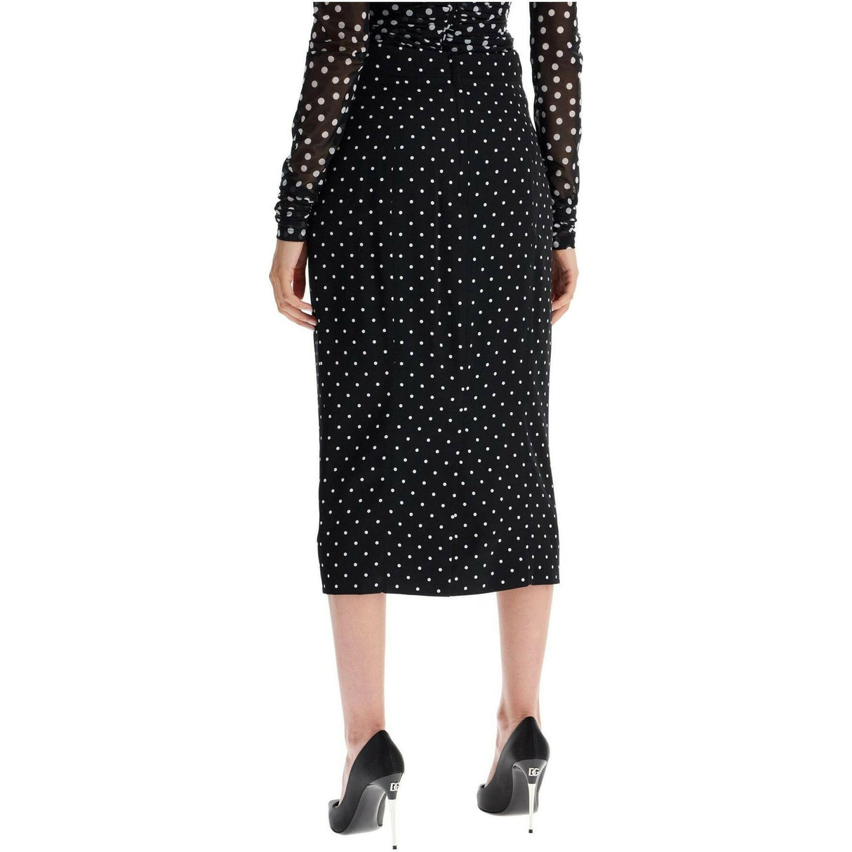 Polka-Dot Silk Charmeuse Pencil Skirt.