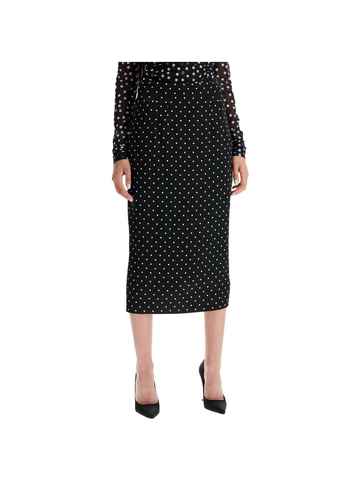 Polka-Dot Silk Charmeuse Pencil Skirt.