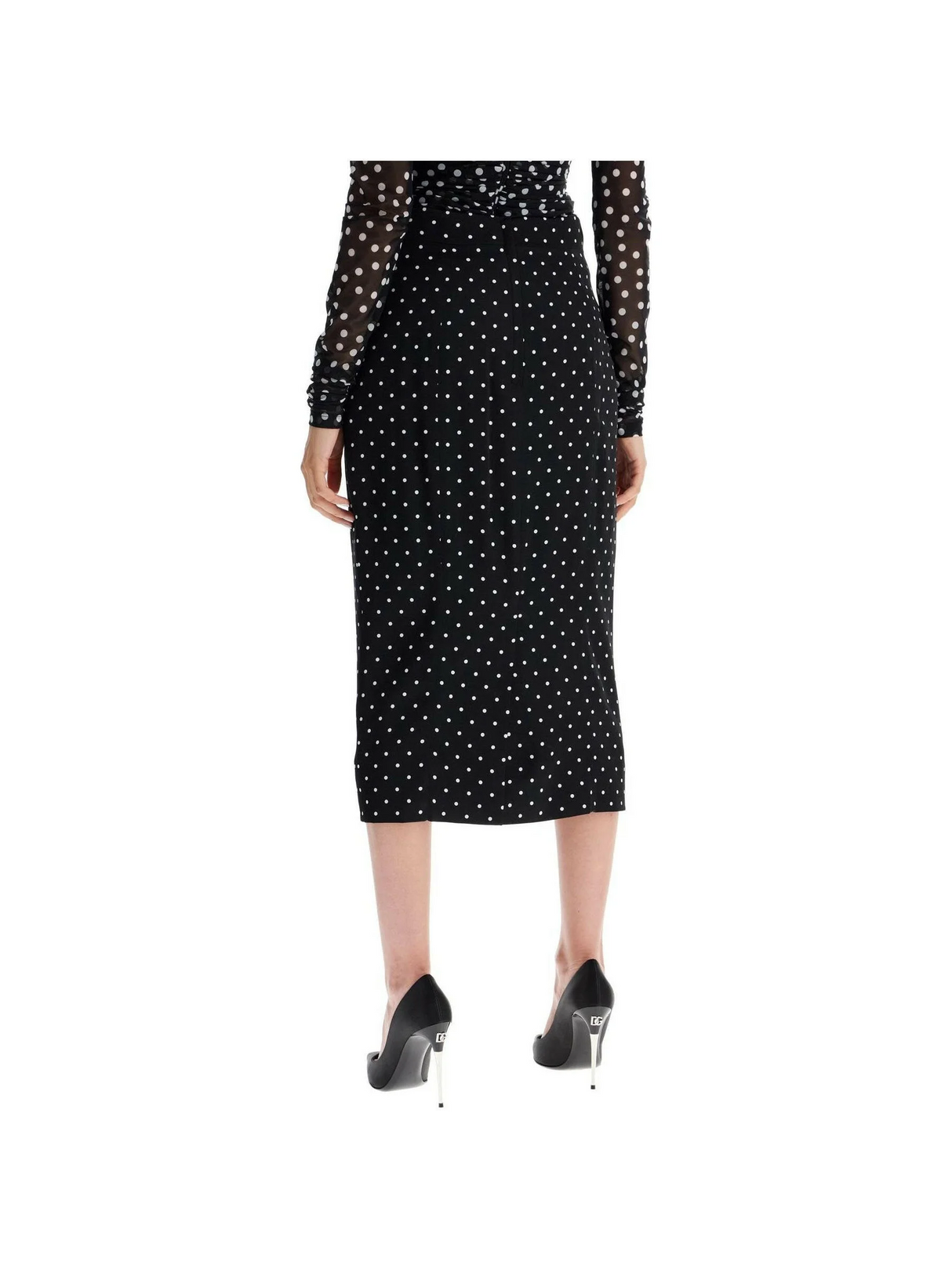 Polka-Dot Silk Charmeuse Pencil Skirt.