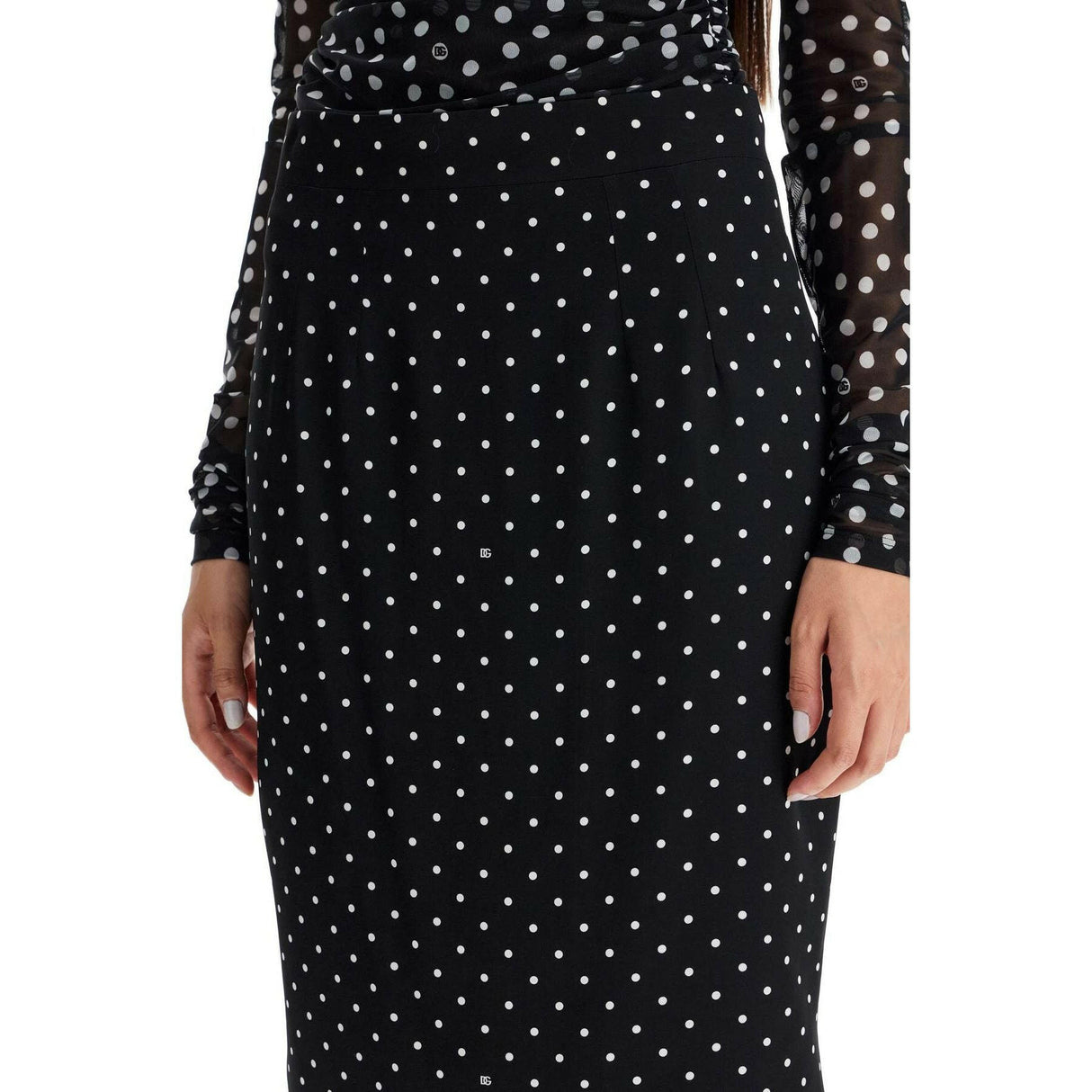 Polka-Dot Silk Charmeuse Pencil Skirt.