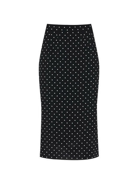 Polka-Dot Silk Charmeuse Pencil Skirt.