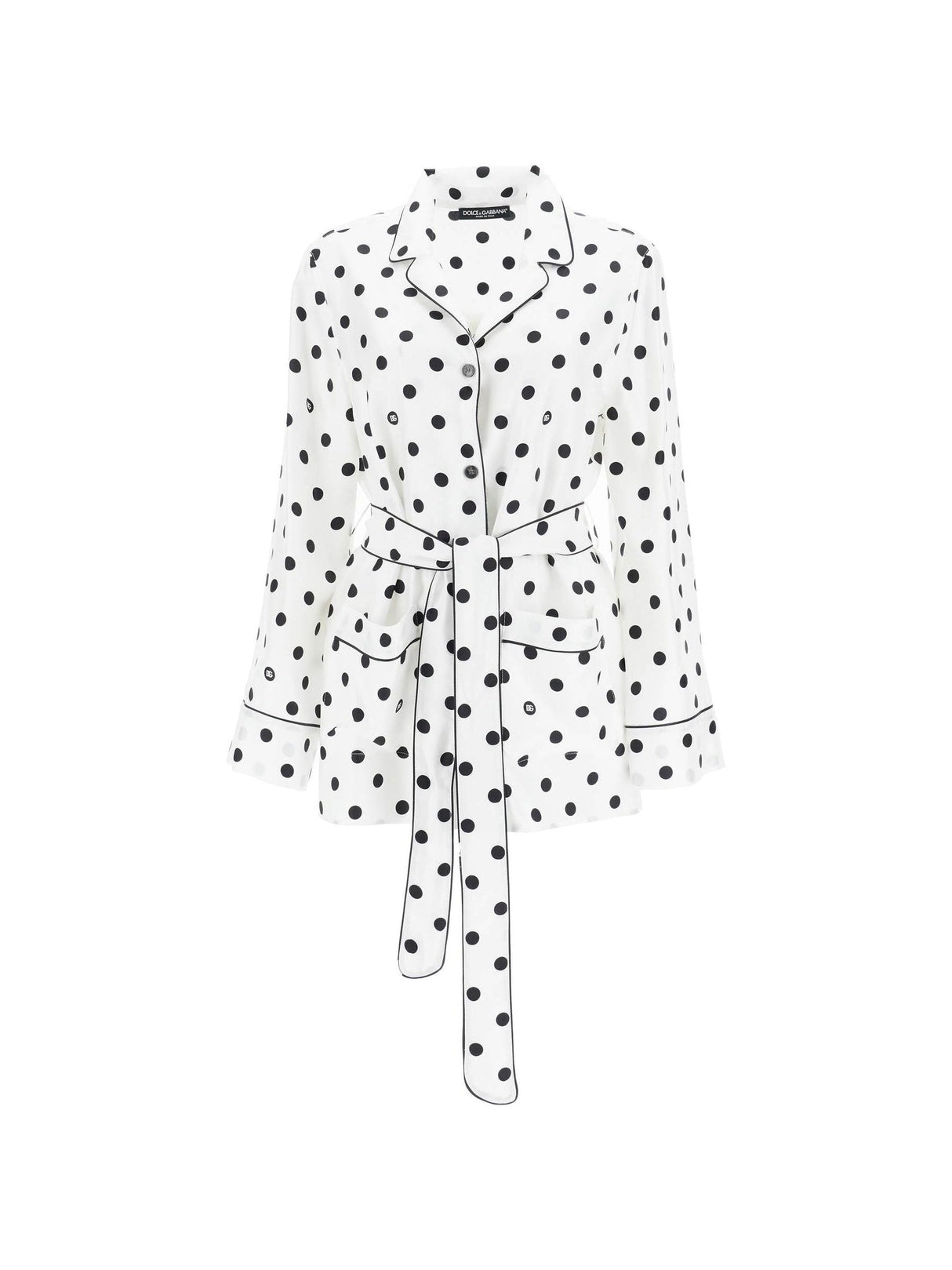 DOLCE & GABBANA-Polka-Dot Silk Twill Pajama Shirt -JOHN JULIA.