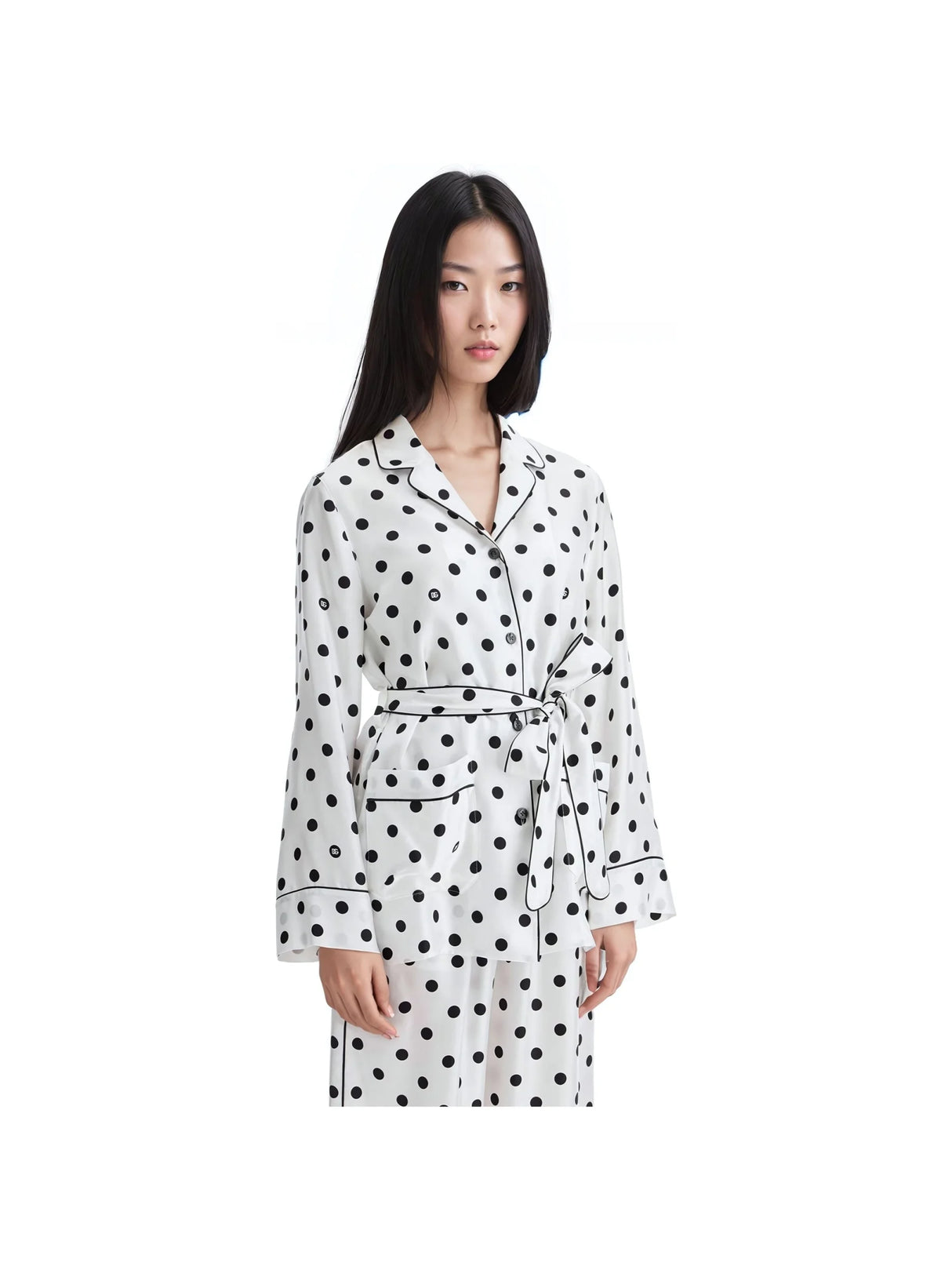 DOLCE & GABBANA-Polka-Dot Silk Twill Pajama Shirt -JOHN JULIA.