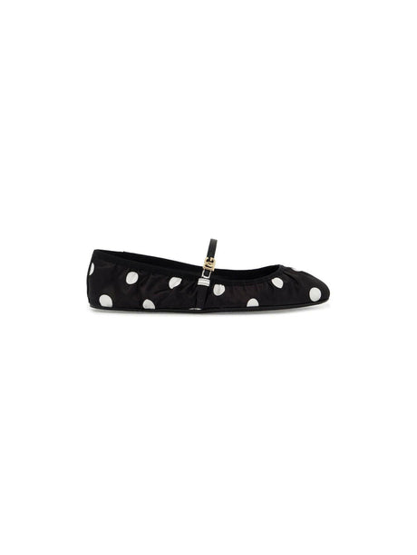 Printed Polka Dot Satin Ballerina Flats.