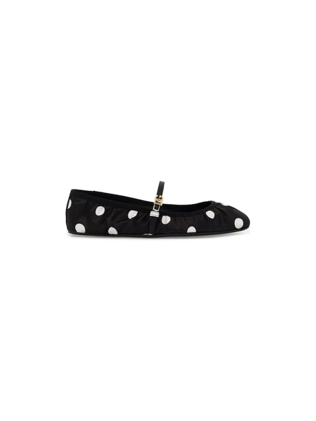 Printed Polka Dot Satin Ballerina Flats.