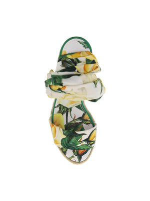 Rose-Print Charmeuse Wedge Sandals.