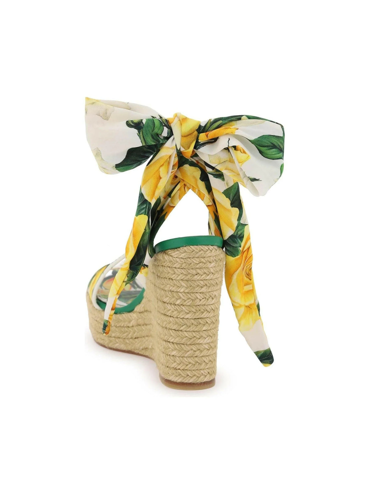 Rose-Print Charmeuse Wedge Sandals.