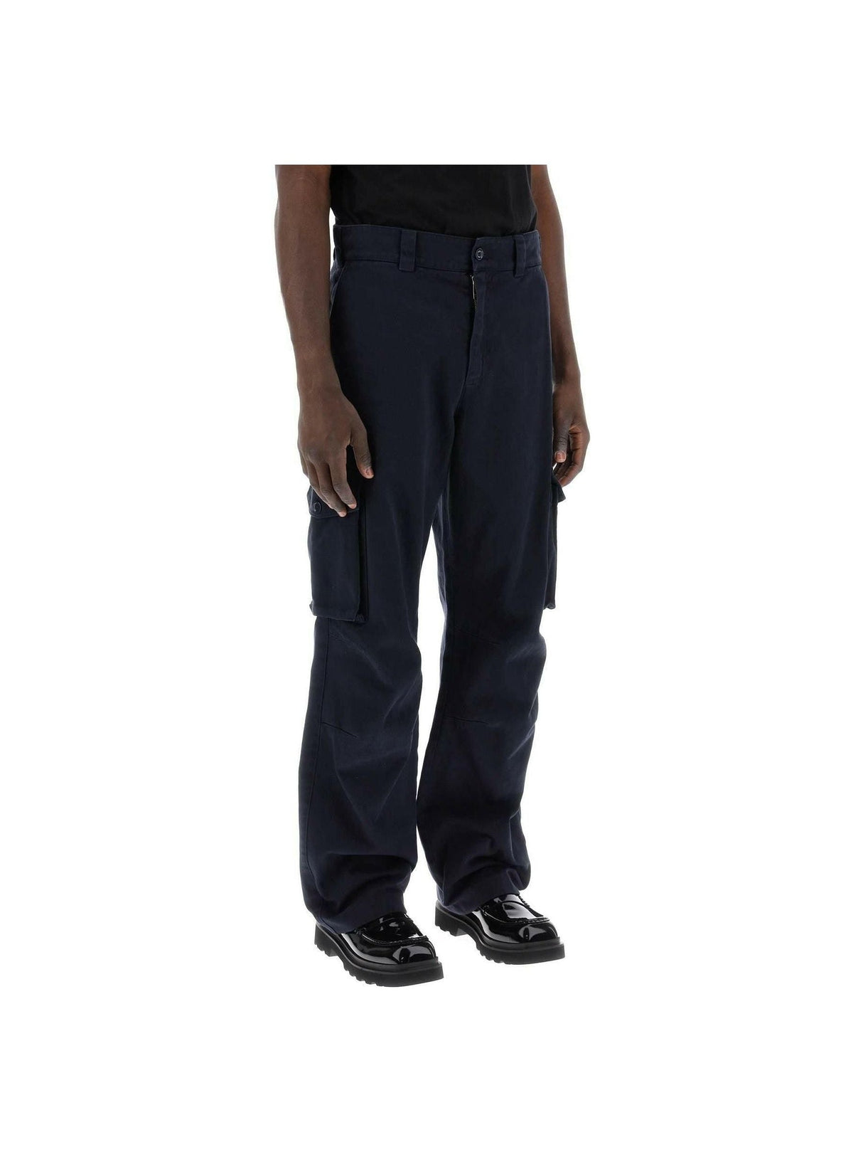 Blue Scuro Relaxed Fit Cotton Drill Cargo Pants With Logo Plaque DOLCE & GABBANA JOHN JULIA.