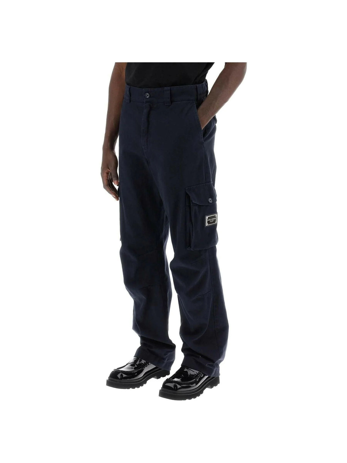 Blue Scuro Relaxed Fit Cotton Drill Cargo Pants With Logo Plaque DOLCE & GABBANA JOHN JULIA.