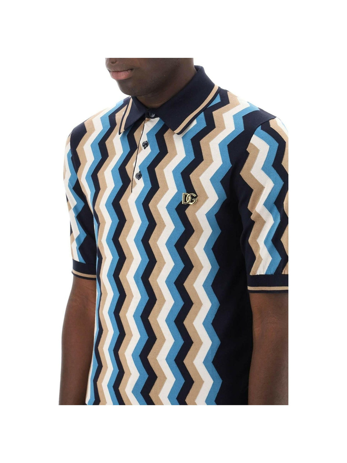 Short-sleeved polo-shirt with zig-zag inlay DOLCE & GABBANA JOHN JULIA.