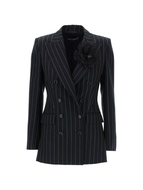 Black 'Turlington' Pinstripe Double-Breasted Jacket DOLCE & GABBANA JOHN JULIA.