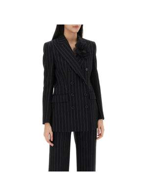 Black 'Turlington' Pinstripe Double-Breasted Jacket DOLCE & GABBANA JOHN JULIA.