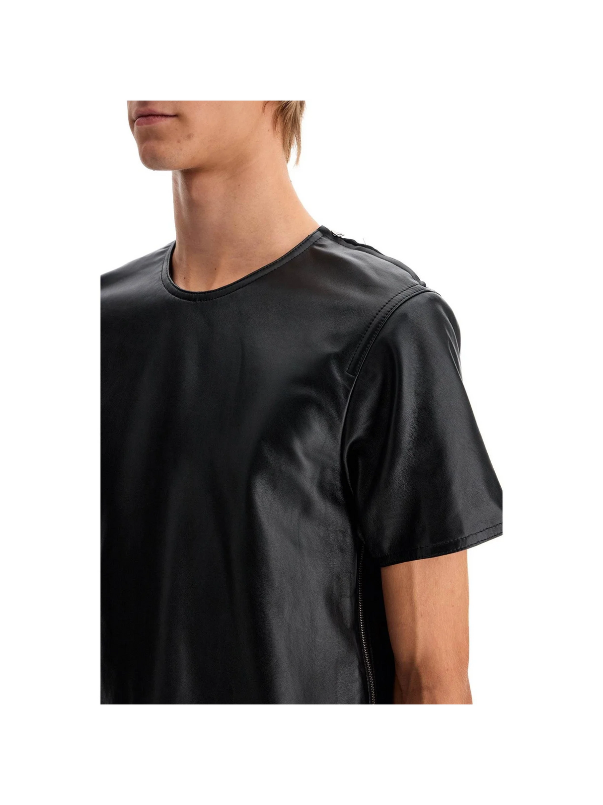 Leather T-shirt With Side Zipper