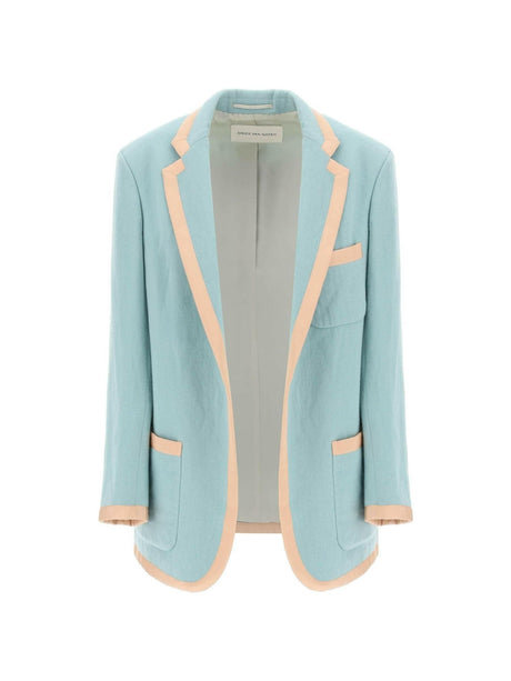 Mint Wool Viscose Blend Oversized Blazer With Contrast Trim DRIES VAN NOTEN JOHN JULIA.